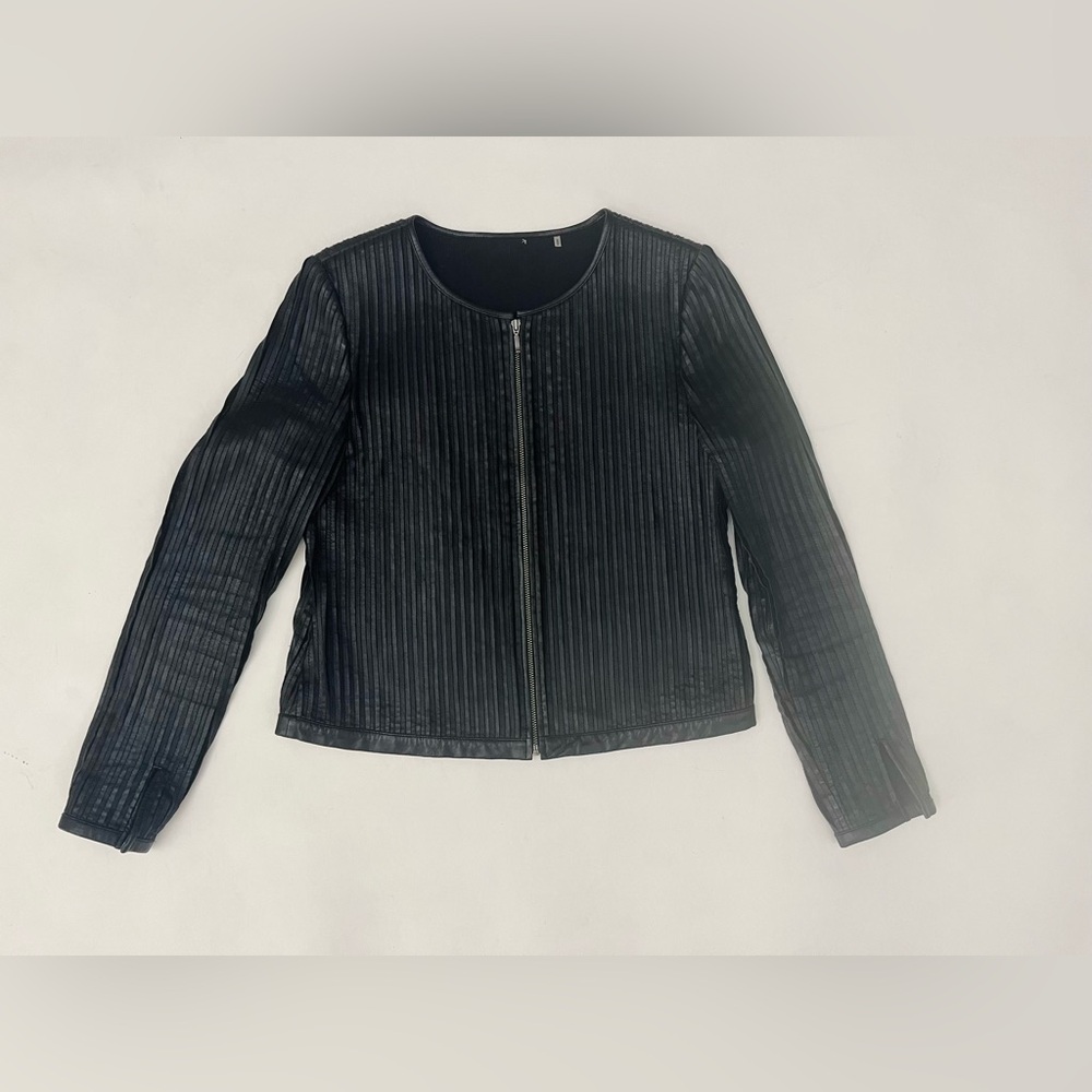Ecru Leather strip jacket black - fits like size XS/Small
